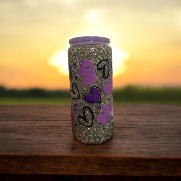 Silver Glitter Purple Hearts 20 oz Tumbler ๐ - Picture 4 of 4